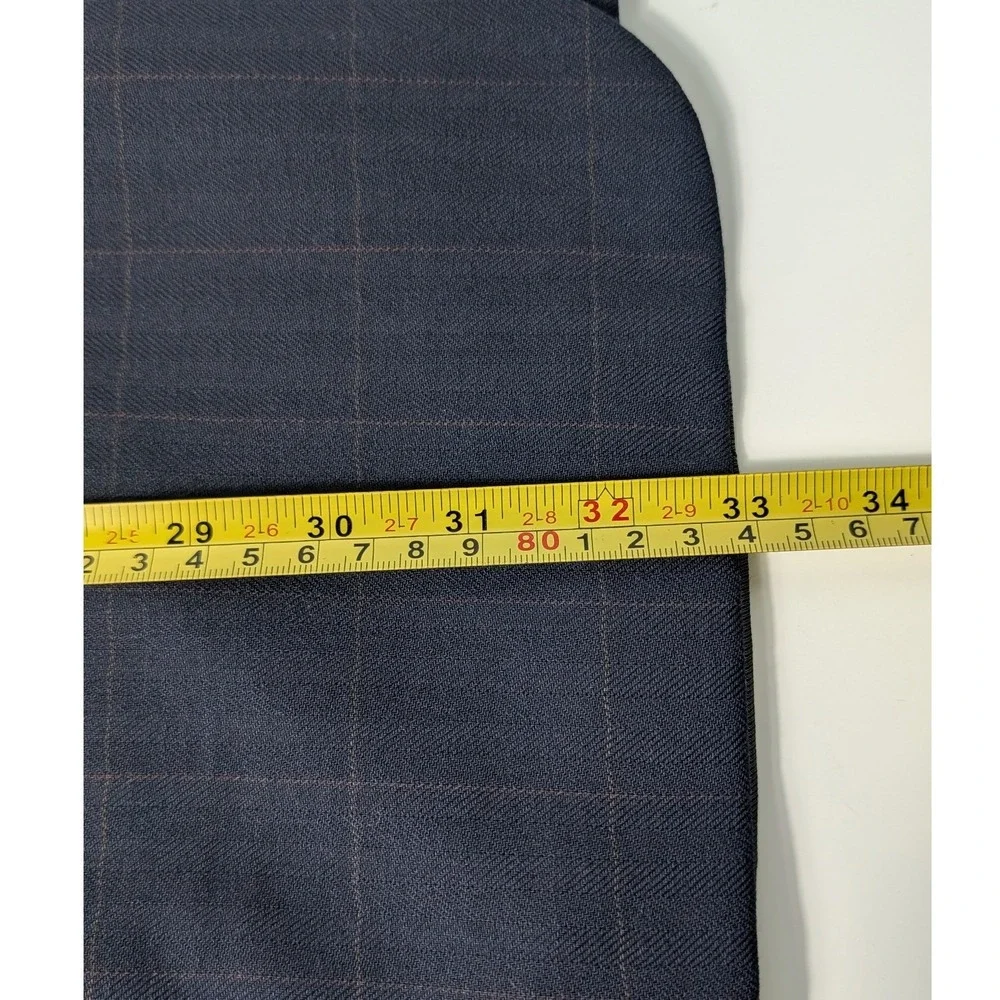 Oscar de la Renta Blazer Mens 41L Blue Brown Windowpane Plaid 100% Wool 3-Button